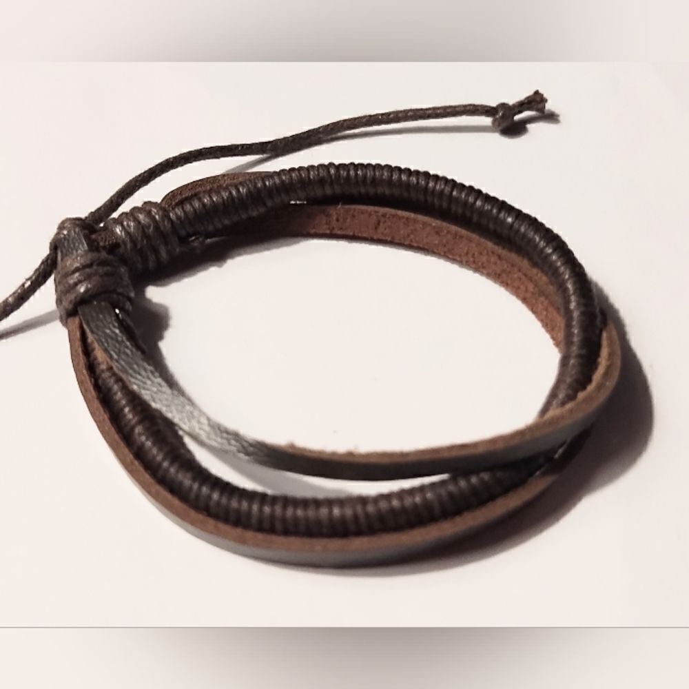 Men's bracelet leather braided layered‎ brown new d51